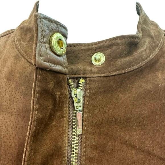 Vintage Leather Moto Jacket Brown Quilted Leather and Suede - Picture 8 of 10